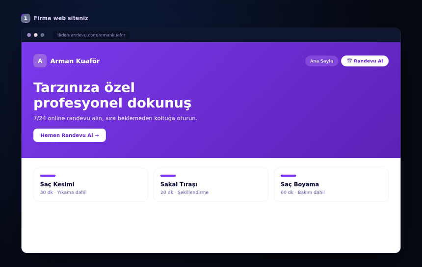 Lilidea Randevu — firma paneli demo görüntüsü